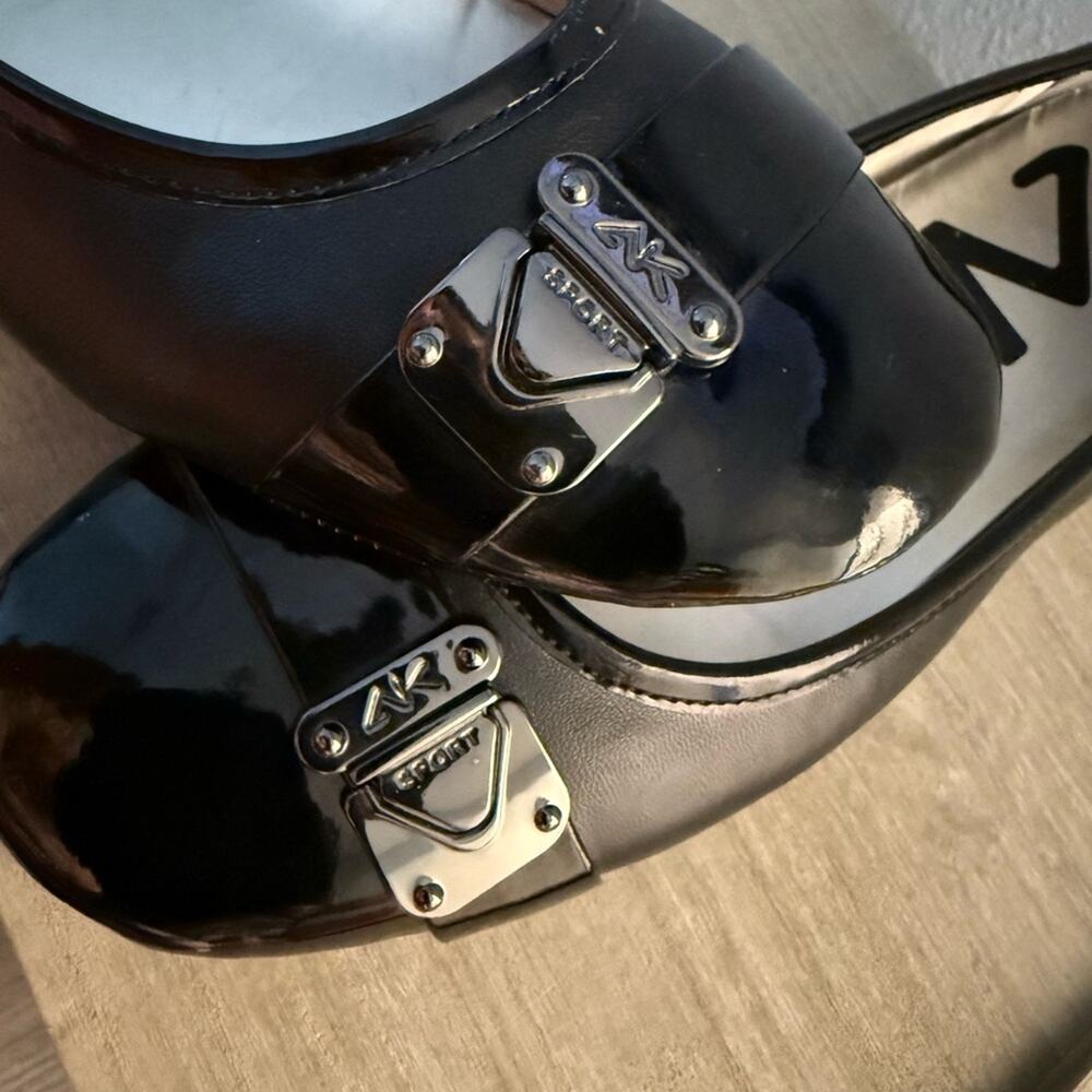 Anne Klein Black Flats with Metallic Buckle
